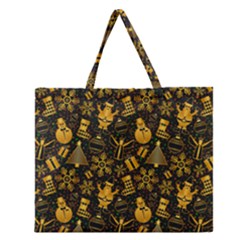 Christmas Background Gold Zipper Large Tote Bag by HermanTelo