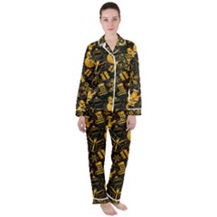 Christmas Background Gold Satin Long Sleeve Pyjamas Set by HermanTelo