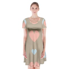 Hearts Heart Love Romantic Brown Short Sleeve V-neck Flare Dress
