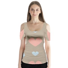 Hearts Heart Love Romantic Brown Butterfly Sleeve Cutout Tee 