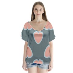 Hearts Love Blue Pink Green V-neck Flutter Sleeve Top by HermanTelo