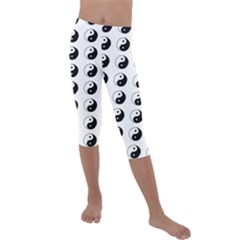 Yin Yang Pattern Kids  Lightweight Velour Capri Leggings  by Valentinaart