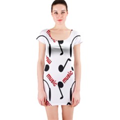 Music Letters Word Headphones Note Short Sleeve Bodycon Dress