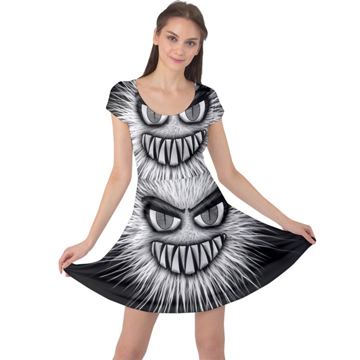 Monster Black White Eyes Cap Sleeve Dress