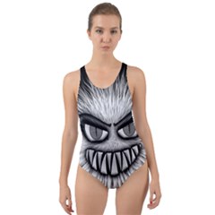 Monster Black White Eyes Cut-out Back One Piece Swimsuit by HermanTelo