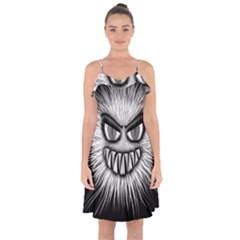 Monster Black White Eyes Ruffle Detail Chiffon Dress