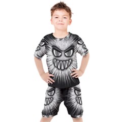 Monster Black White Eyes Kids  Tee And Shorts Set by HermanTelo