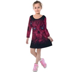 Monster Red Eyes Aggressive Fangs Ghost Kids  Long Sleeve Velvet Dress