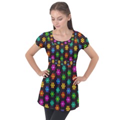 Pattern Background Colorful Design Puff Sleeve Tunic Top