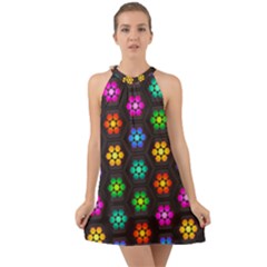 Pattern Background Colorful Design Halter Tie Back Chiffon Dress
