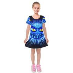 Monster Blue Attack Kids  Short Sleeve Velvet Dress by HermanTelo