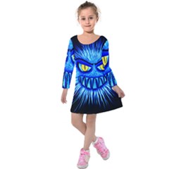 Monster Blue Attack Kids  Long Sleeve Velvet Dress by HermanTelo