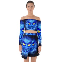 Monster Blue Attack Off Shoulder Top With Skirt Set by HermanTelo