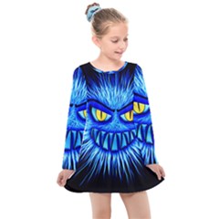 Monster Blue Attack Kids  Long Sleeve Dress by HermanTelo