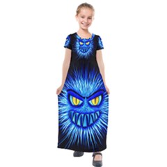 Monster Blue Attack Kids  Short Sleeve Maxi Dress by HermanTelo