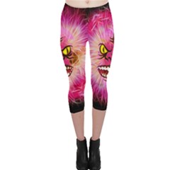 Monster Pink Eyes Aggressive Fangs Capri Leggings  by HermanTelo