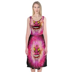 Monster Pink Eyes Aggressive Fangs Midi Sleeveless Dress