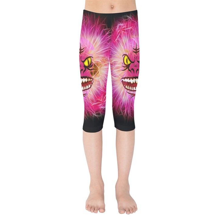 Monster Pink Eyes Aggressive Fangs Kids  Capri Leggings 