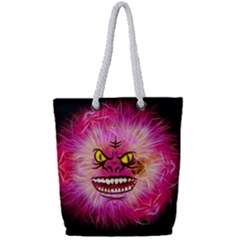 Monster Pink Eyes Aggressive Fangs Full Print Rope Handle Tote (small) by HermanTelo