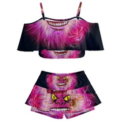 Monster Pink Eyes Aggressive Fangs Kids  Off Shoulder Skirt Bikini by HermanTelo