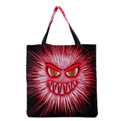 Monster Red Eyes Aggressive Fangs Grocery Tote Bag by HermanTelo