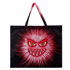 Monster Red Eyes Aggressive Fangs Zipper Large Tote Bag by HermanTelo