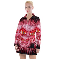 Monster Red Eyes Aggressive Fangs Women s Long Sleeve Casual Dress by HermanTelo