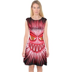 Monster Red Eyes Aggressive Fangs Capsleeve Midi Dress