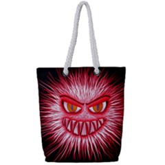 Monster Red Eyes Aggressive Fangs Full Print Rope Handle Tote (small) by HermanTelo