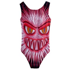 Monster Red Eyes Aggressive Fangs Kids  Cut-out Back One Piece Swimsuit