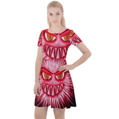 Monster Red Eyes Aggressive Fangs Cap Sleeve Velour Dress 