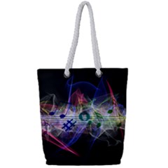 Particles Music Clef Wave Full Print Rope Handle Tote (small)