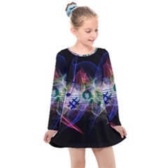 Particles Music Clef Wave Kids  Long Sleeve Dress by HermanTelo