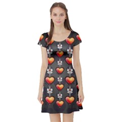 Love Heart Background Valentine Short Sleeve Skater Dress by HermanTelo