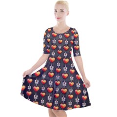 Love Heart Background Valentine Quarter Sleeve A-line Dress