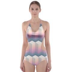 Seamless Pattern Background Block Cut-out One Piece Swimsuit