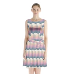 Seamless Pattern Background Block Sleeveless Waist Tie Chiffon Dress by HermanTelo