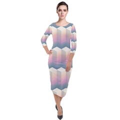 Seamless Pattern Background Block Quarter Sleeve Midi Velour Bodycon Dress