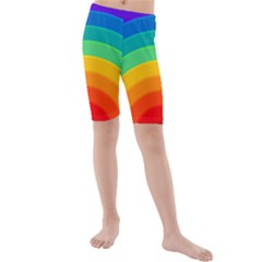 Rainbow Background Colorful Kids  Mid Length Swim Shorts by HermanTelo