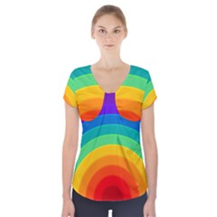 Rainbow Background Colorful Short Sleeve Front Detail Top