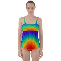 Rainbow Background Colorful Twist Front Tankini Set