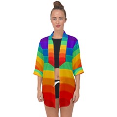 Rainbow Background Colorful Open Front Chiffon Kimono