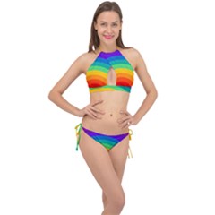 Rainbow Background Colorful Cross Front Halter Bikini Set