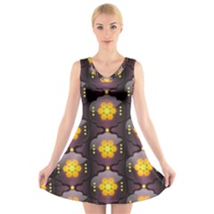 Pattern Background Yellow Bright V-neck Sleeveless Dress by HermanTelo