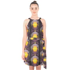 Pattern Background Yellow Bright Halter Collar Waist Tie Chiffon Dress by HermanTelo