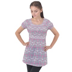 Seamless Pattern Background Puff Sleeve Tunic Top by HermanTelo