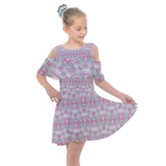 Seamless Pattern Background Kids  Shoulder Cutout Chiffon Dress
