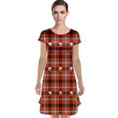 Plaid Pattern Red Squares Skull Cap Sleeve Nightdress