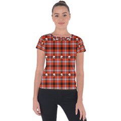 Plaid Pattern Red Squares Skull Short Sleeve Sports Top  by HermanTelo