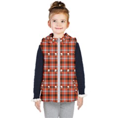 Plaid Pattern Red Squares Skull Kids  Hooded Puffer Vest by HermanTelo